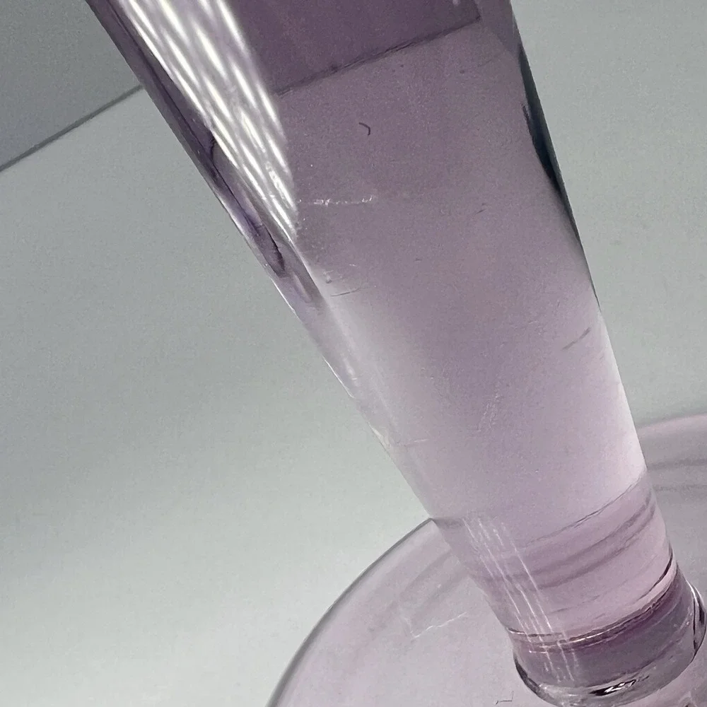 Vintage Pink MCM Wine Glasses‎ Etched Swirl Pattern Thick Stem  7